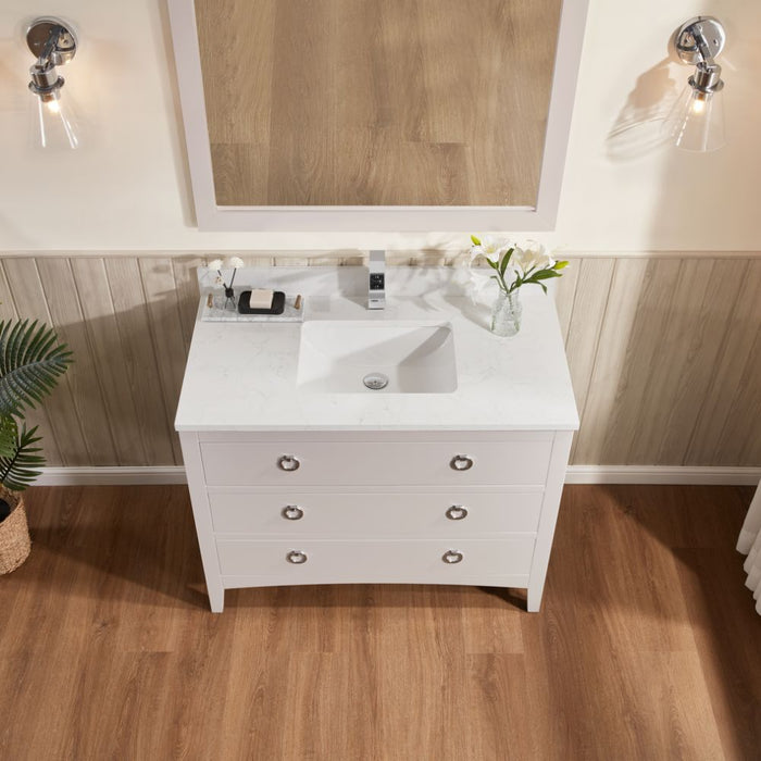 Spuma 42" Freestanding Sink Vanity in White – Solid Wood Base & Artificial Stone Countertop
