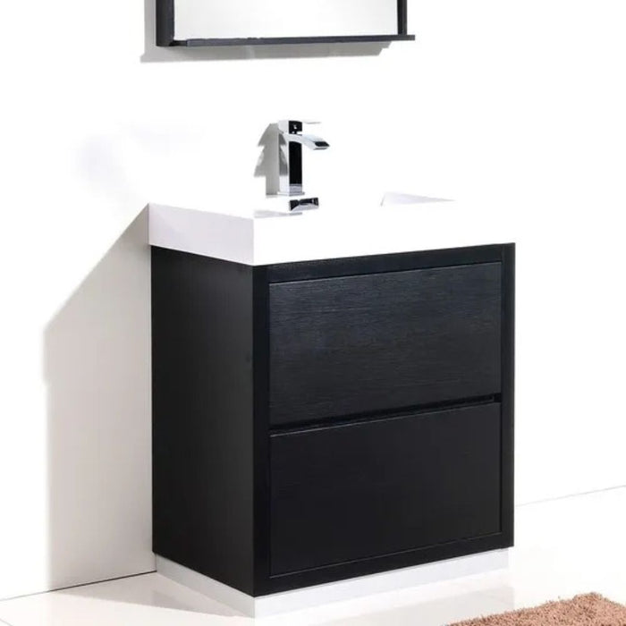 Britannia 30" Black Wood Modern Bathroom Vanity – Freestanding with Acrylic Sink & Soft-Close Hardware