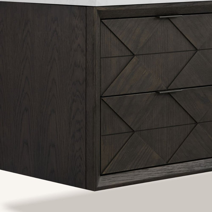 Latina 48" Brown Oak Free-Standing Bathroom Vanity – Single Sink with White Artificial Stone Top and 4 Drawers