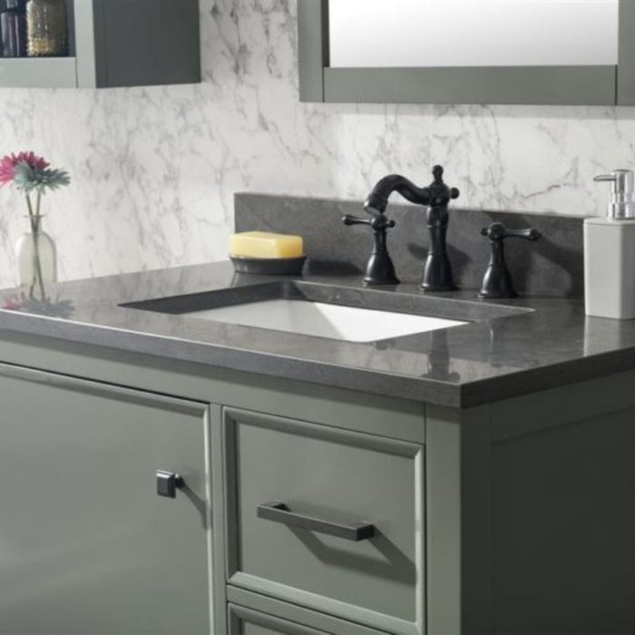 Sohan 36" Single Sink Vanity in Pewter Green - Blue Limestone Top, Pre-Drilled, 3 Drawers with Organizer