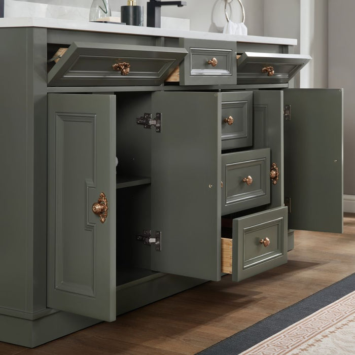 Payton 60" Solid Wood Pewter Green Single Sink Bathroom Vanity with Artificial Stone Top