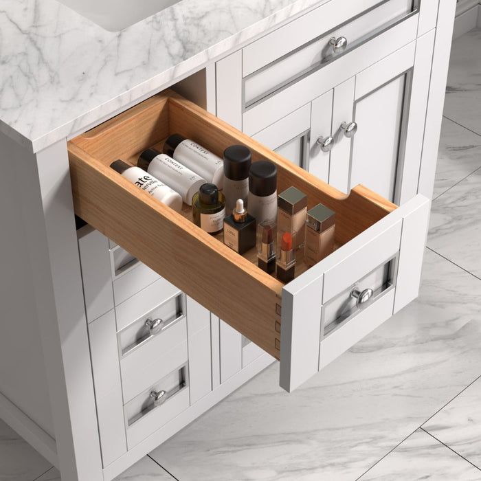 Pocillo 36" Traditional White Bathroom Vanity Cabinet - Carrara Marble Countertop with Ceramic Sink