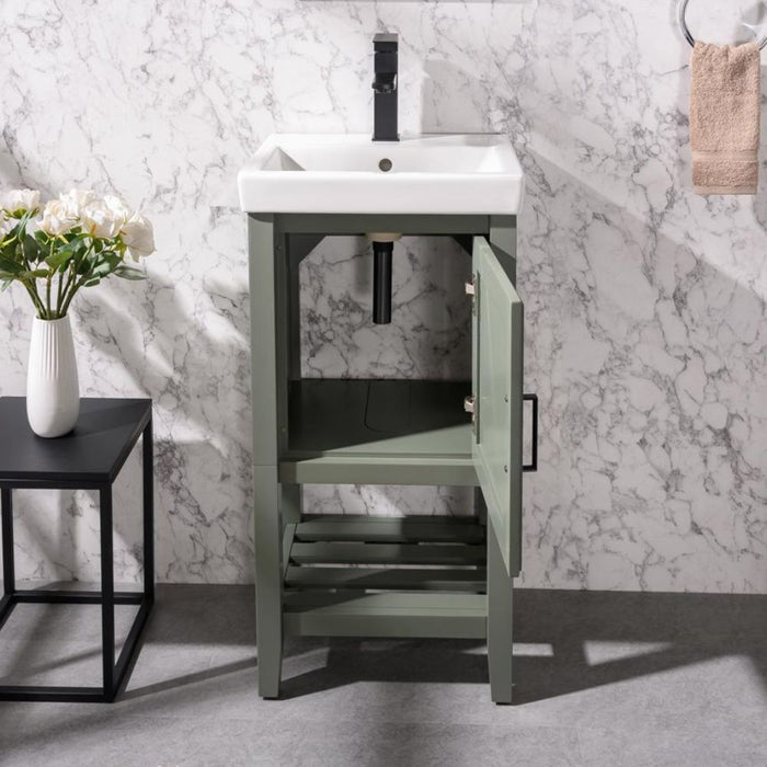 Aster 18" Pewter Green Ceramic Bathroom Vanity - Single Sink with White Top