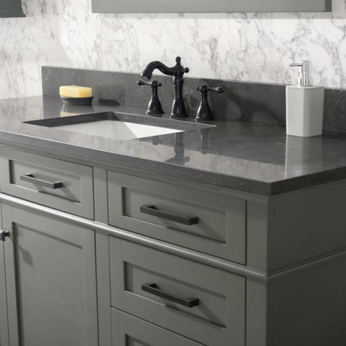 Rosie 60" Vanity Cabinet in Pewter Green – Blue Limestone Top, Modern Style