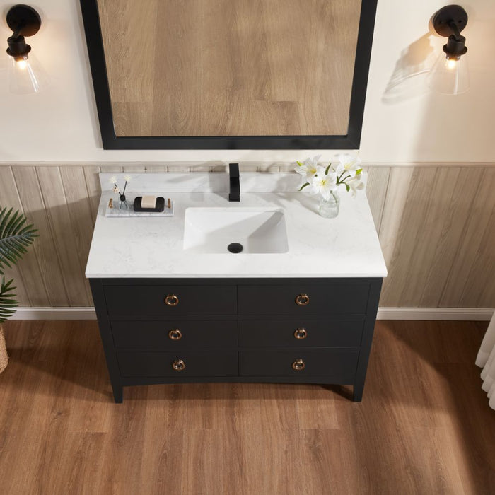 Ginaro 48" Black Solid Wood Sink Vanity – Modern Bathroom Cabinet with Stone Top