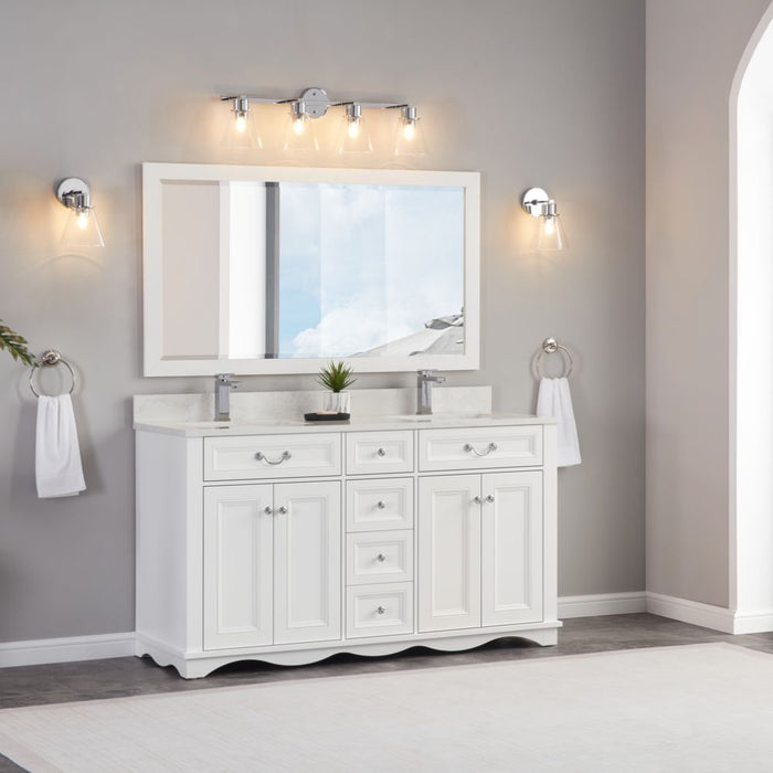 Petronelle 60" Solid Wood White Traditional Bathroom Vanity - Artificial Stone Top with Soft Close Drawers
