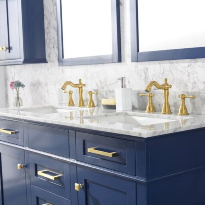 Herzen 54" Blue Wood Double Sink Vanity – Carrara Top & Soft Close Drawers