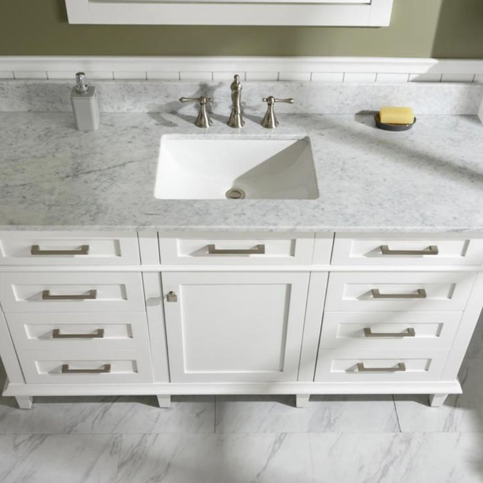 Lisen 60" Bathroom Vanity – White Cabinet with Marble Countertop
