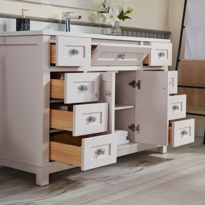 Fernanda 48" Solid Wood Bathroom Vanity in Dreamy White with 1" Artificial Stone Top & Soft Close Storage
