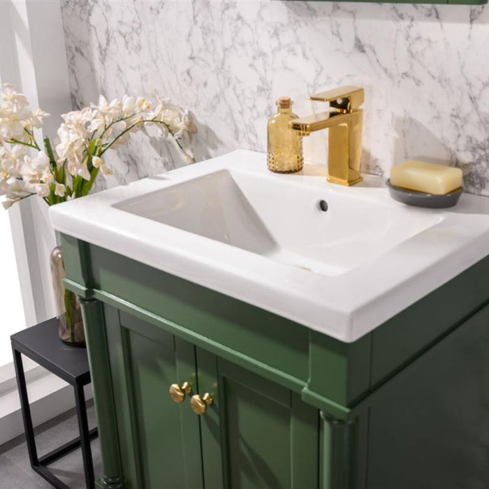 Ashban 24" Pewter Green PVC Bathroom Vanity – Single Sink Ceramic Top with Pre-Drilled Faucet Ready