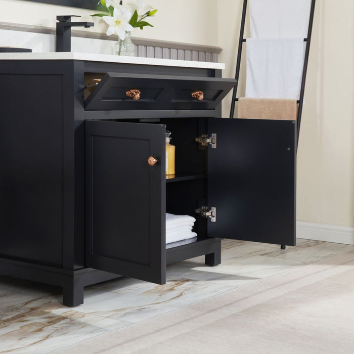 36" Solid Wood Elizabeth Collection Bathroom Vanity Tricorn Black Finish with Artificial Stone Top