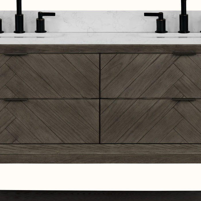 Darcell 60" Grey Oak Modern Bathroom Vanity - 4 Drawer with White Artificial Stone Top