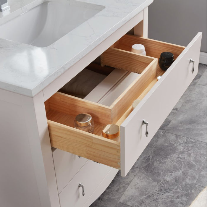 Baretta 36" Dreamy Solid Wood Bathroom Vanity in White – Contemporary Style with Stone Countertop