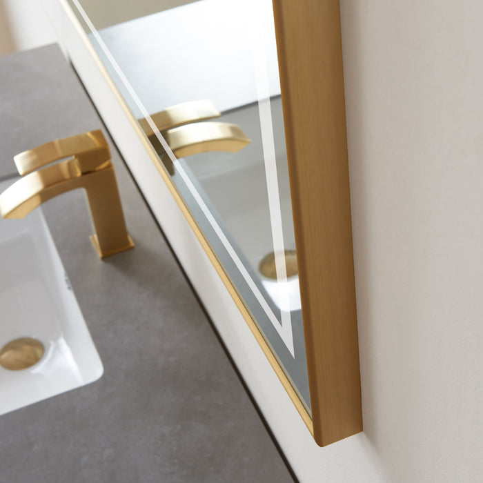 Presto LED Vanity Mirror – 48" Rectangular Wall-Mount Mirror in Brushed Gold Aluminum