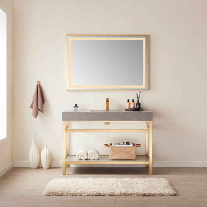 Presto LED Vanity Mirror – 48" Rectangular Wall-Mount Mirror in Brushed Gold Aluminum