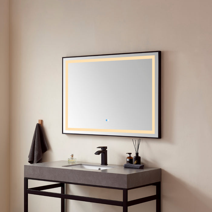 48-Inch Portico Wall-Mount Bathroom Mirror – Rectangular LED Vanity Mirror with Black Aluminum Frame