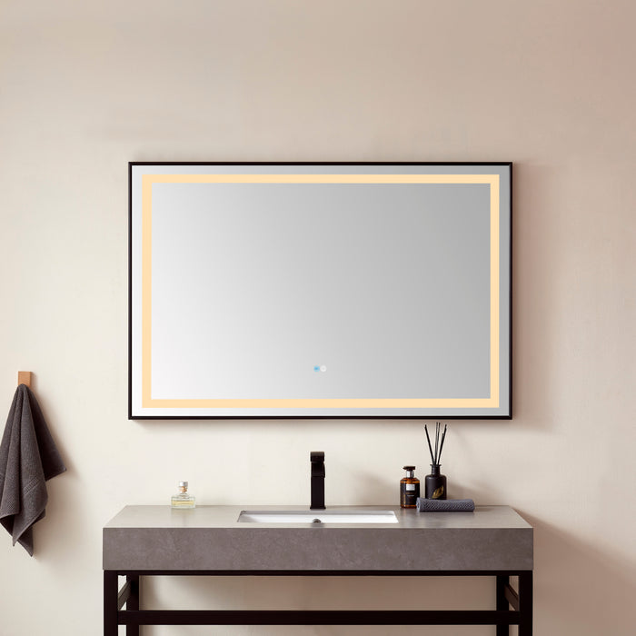 48-Inch Portico Wall-Mount Bathroom Mirror – Rectangular LED Vanity Mirror with Black Aluminum Frame