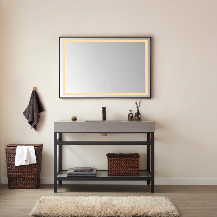 48-Inch Portico Wall-Mount Bathroom Mirror – Rectangular LED Vanity Mirror with Black Aluminum Frame