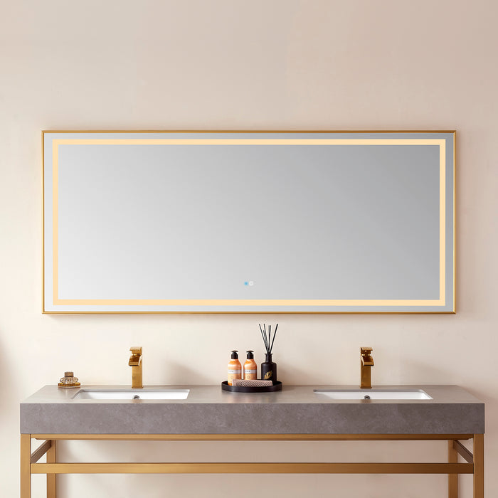 Quinoa 72" Rectangular Mirror – Gold Aluminum Frame with Integrated LED Lighting