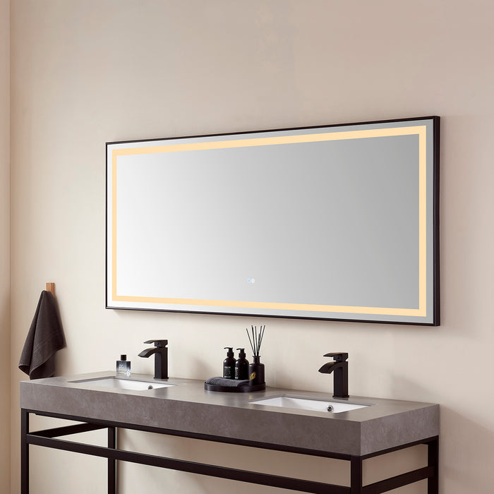 Quietude 72" Modern LED Wall-Mount Mirror – Black Framed Aluminum Vanity Mirror