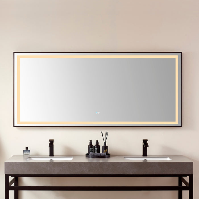 Quietude 72" Modern LED Wall-Mount Mirror – Black Framed Aluminum Vanity Mirror