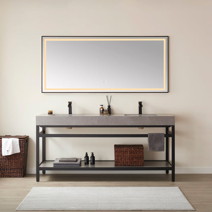 Quietude 72" Modern LED Wall-Mount Mirror – Black Framed Aluminum Vanity Mirror