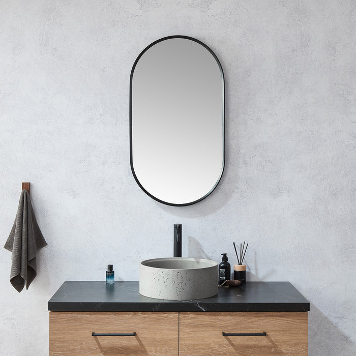 Brushed Black Oval Aurelius Mirror – 20" W x 36" H Modern Wall-Mounted Metal Frame Design