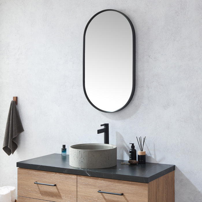 Brushed Black Oval Aurelius Mirror – 20" W x 36" H Modern Wall-Mounted Metal Frame Design