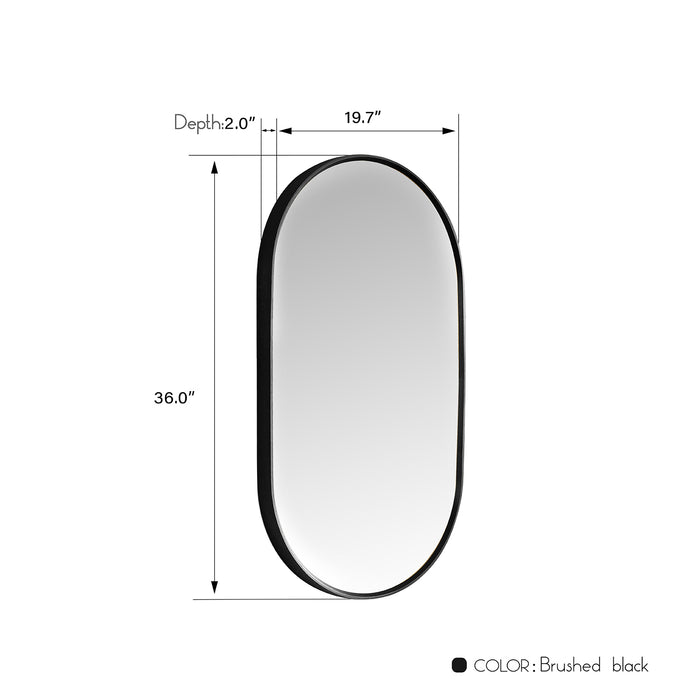 Brushed Black Oval Aurelius Mirror – 20" W x 36" H Modern Wall-Mounted Metal Frame Design