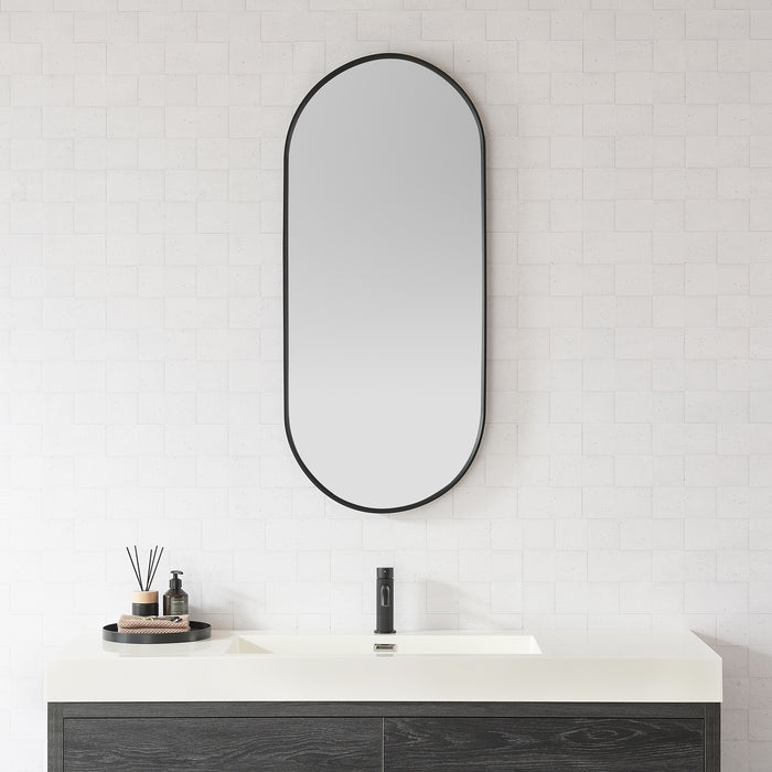 Artesia Brushed Black Oval Vanity Mirror – 20" W x 45" H Wall Mount Mirror with Sleek Aluminum Frame
