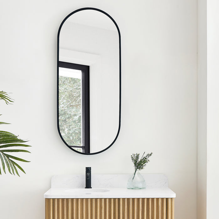 Artesia Brushed Black Oval Vanity Mirror – 20" W x 45" H Wall Mount Mirror with Sleek Aluminum Frame
