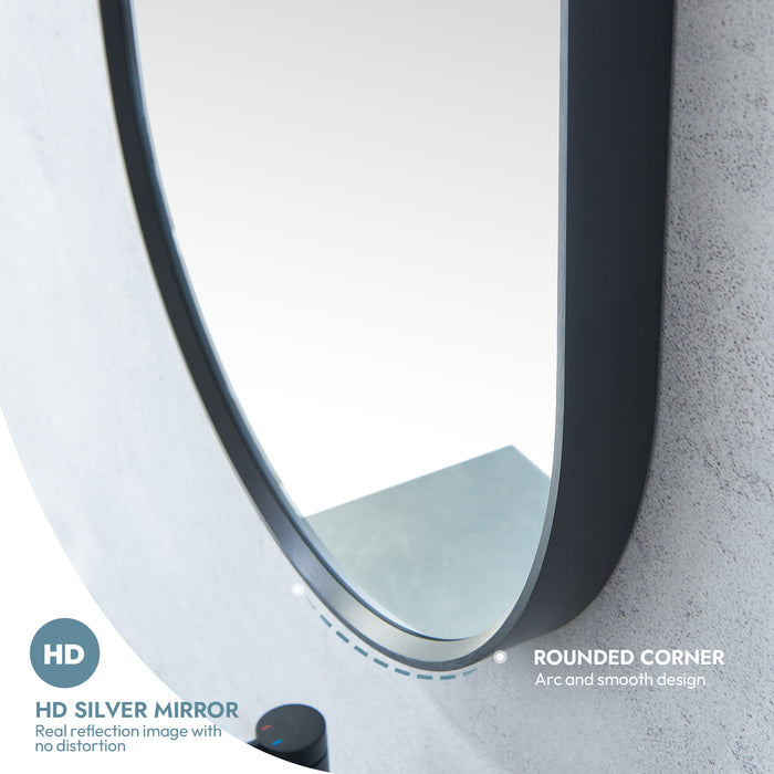 Artesia Brushed Black Oval Vanity Mirror – 20" W x 45" H Wall Mount Mirror with Sleek Aluminum Frame