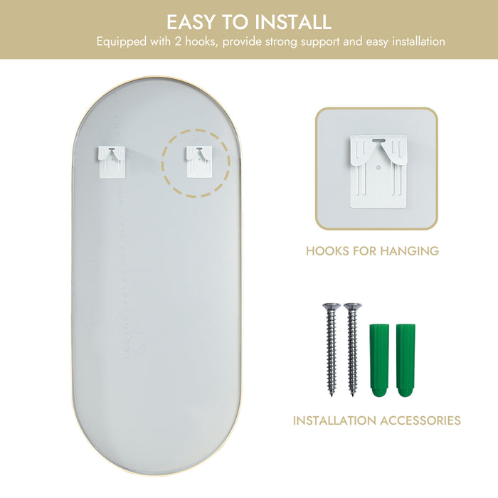 Ashen Oval Bathroom Mirror – 20" x 45" Wall-Mounted Vanity Mirror in Brushed Gold