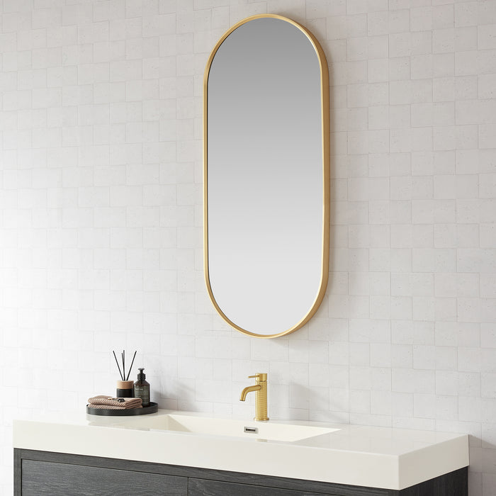 Ashen Oval Bathroom Mirror – 20" x 45" Wall-Mounted Vanity Mirror in Brushed Gold