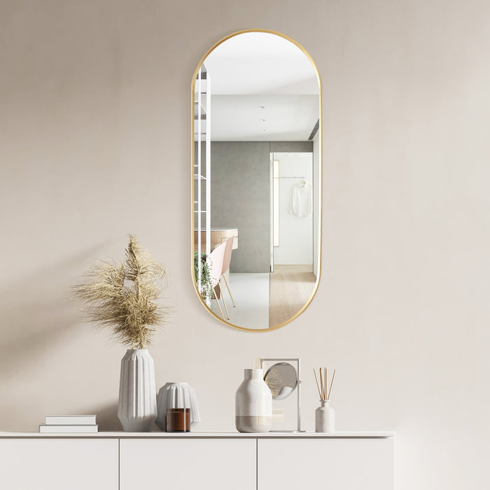 Ashen Oval Bathroom Mirror – 20" x 45" Wall-Mounted Vanity Mirror in Brushed Gold