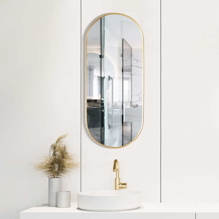 Ashen Oval Bathroom Mirror – 20" x 45" Wall-Mounted Vanity Mirror in Brushed Gold