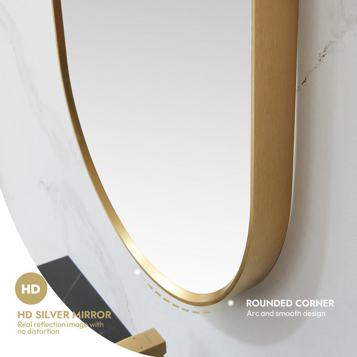 Ashen Oval Bathroom Mirror – 20" x 45" Wall-Mounted Vanity Mirror in Brushed Gold