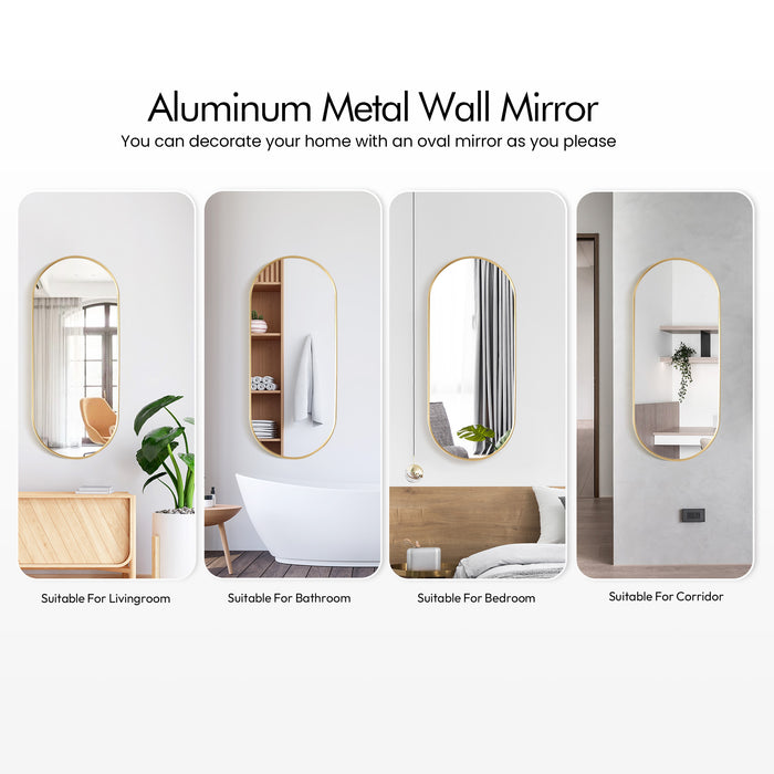 Ashen Oval Bathroom Mirror – 20" x 45" Wall-Mounted Vanity Mirror in Brushed Gold