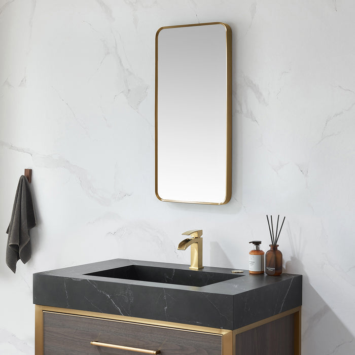 Brindle Rectangular Bathroom Mirror – 18x36 Brushed Gold Wall Mirror with Minimalist Metal Frame