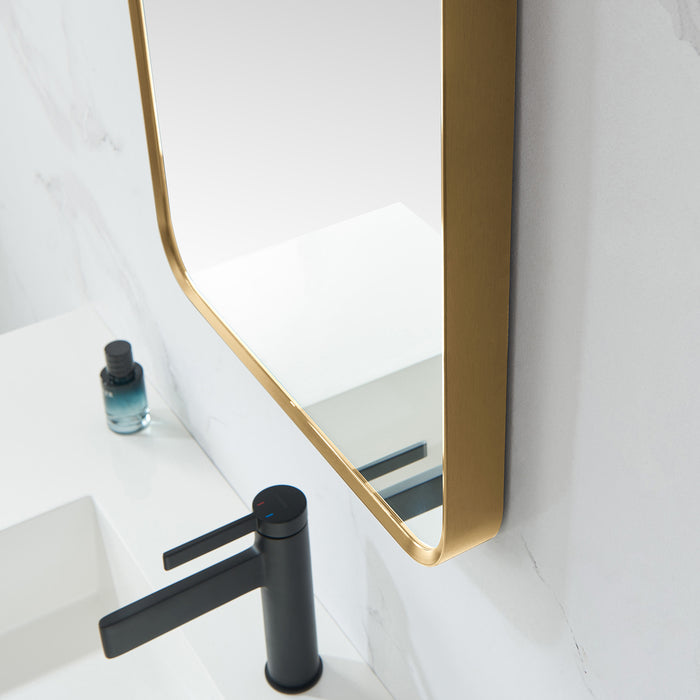 Brindle Rectangular Bathroom Mirror – 18x36 Brushed Gold Wall Mirror with Minimalist Metal Frame