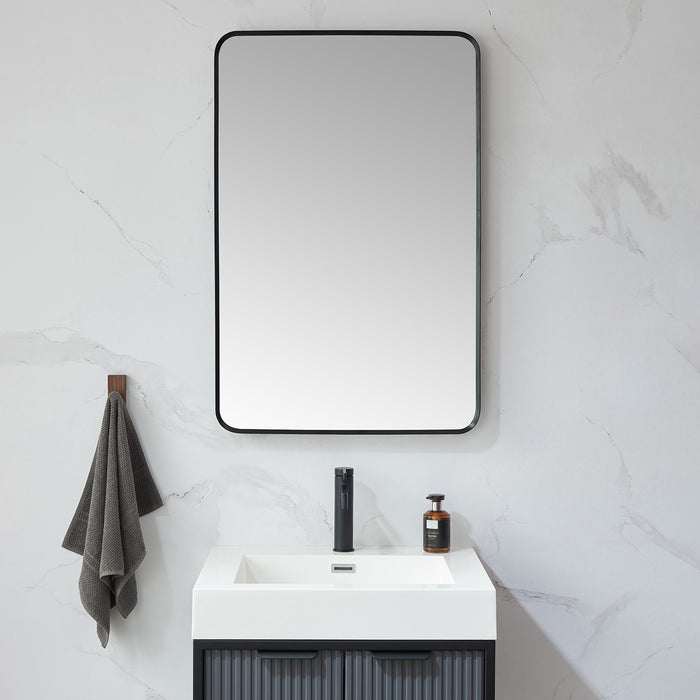 Burl 24x36 Modern Wall Mirror – Slim Rectangular Brushed Black Metal Frame for Bathroom or Entryway