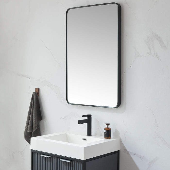 Burl 24x36 Modern Wall Mirror – Slim Rectangular Brushed Black Metal Frame for Bathroom or Entryway