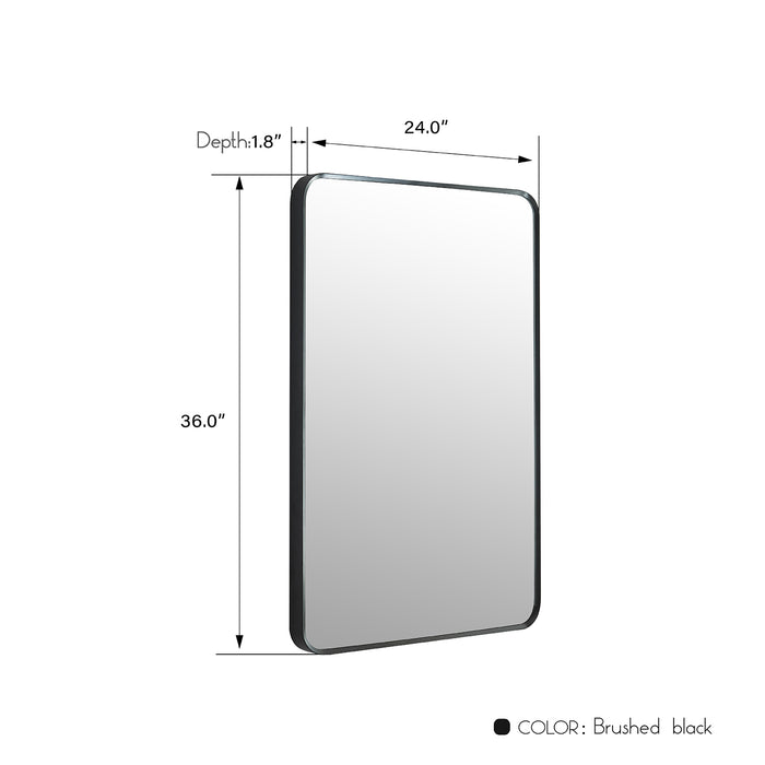 Burl 24x36 Modern Wall Mirror – Slim Rectangular Brushed Black Metal Frame for Bathroom or Entryway