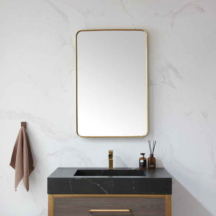 Canopy Rectangular Bathroom Mirror – 24x36 Brushed Gold Wall Mirror with Minimalist Metal Frame