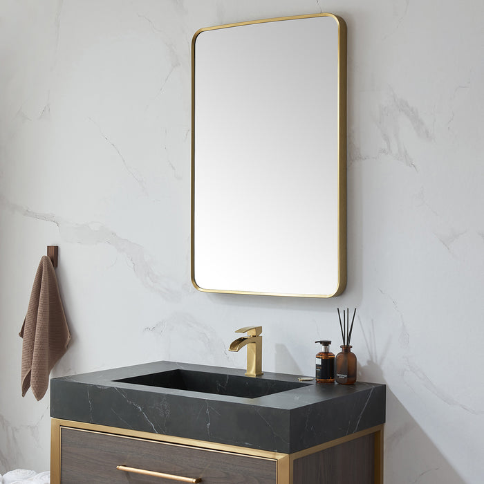 Canopy Rectangular Bathroom Mirror – 24x36 Brushed Gold Wall Mirror with Minimalist Metal Frame