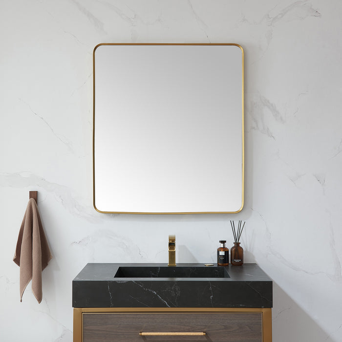 Chanterelle 32x36 Modern Vanity Mirror – Sleek Rectangular Brushed Gold Metal Frame Wall-Mounted Design