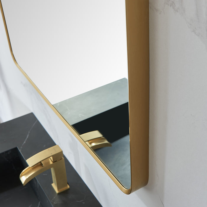 Chanterelle 32x36 Modern Vanity Mirror – Sleek Rectangular Brushed Gold Metal Frame Wall-Mounted Design