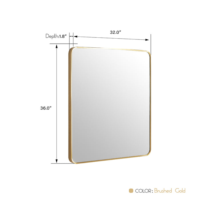 Chanterelle 32x36 Modern Vanity Mirror – Sleek Rectangular Brushed Gold Metal Frame Wall-Mounted Design