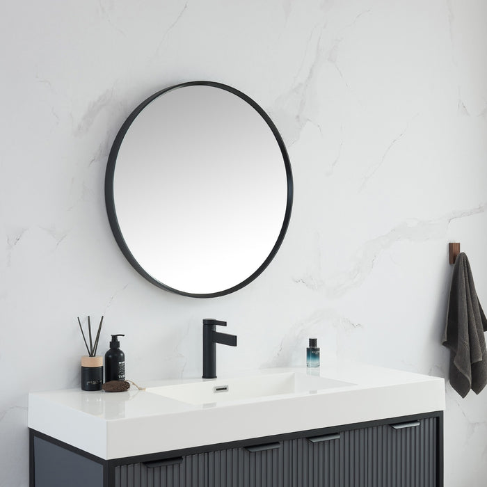Cascante 28 in. W x 28 in. H Round Metal Wall Mirror in Brushed Black