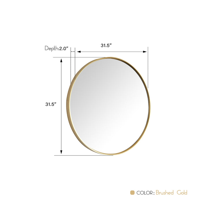 32-Inch Round Delos Bathroom Mirror Metal Frame Brushed Gold Wall Mount